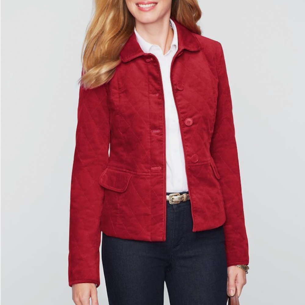 NEW Talbots Quilted Velvet Jacket Coat Red Collared Preppy Size 22W Petite